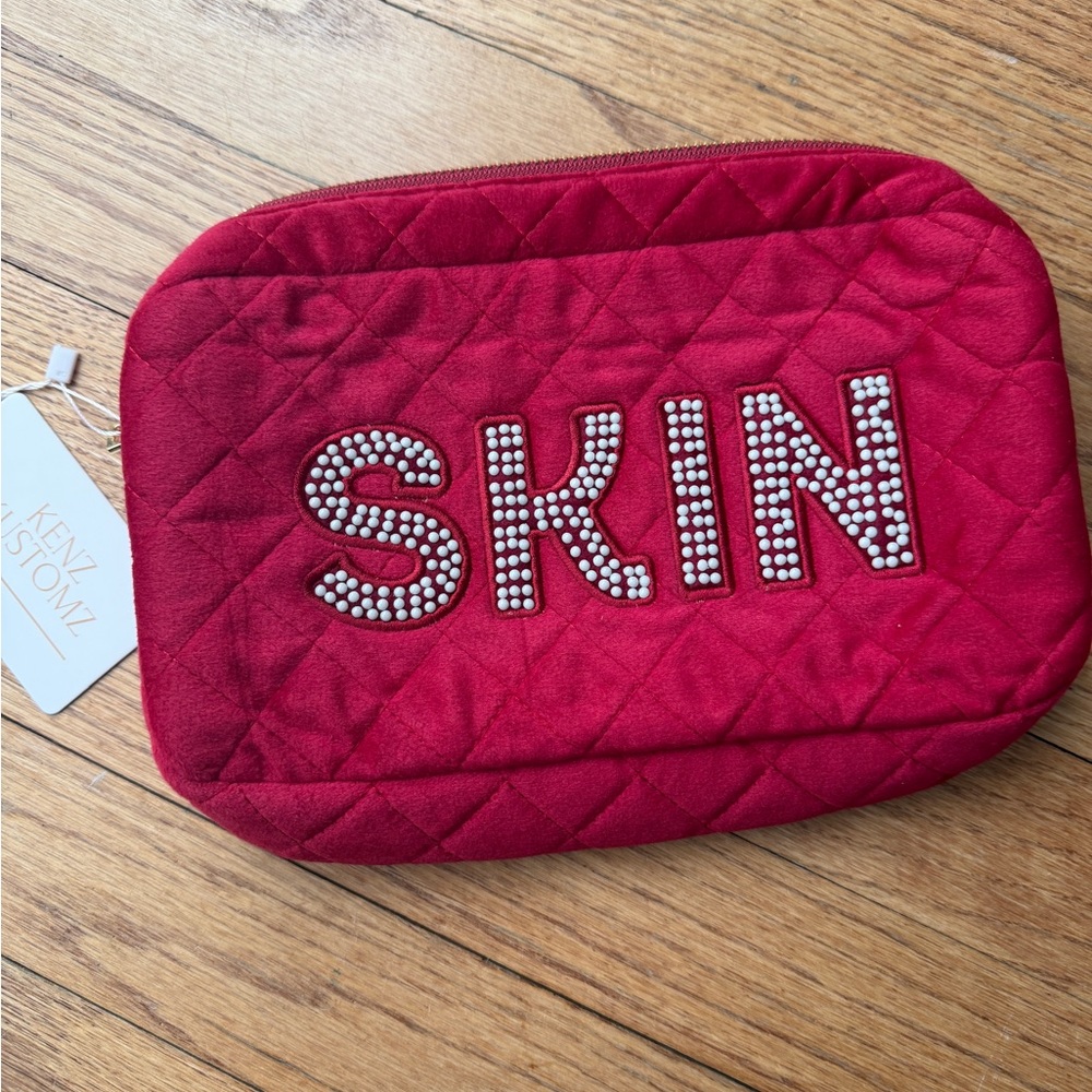 Red Cosmetic Pouch with Pearl Letter Patches - New in Bag!!